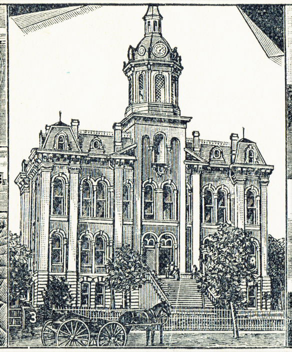 The original City-County building, built 1873 (the county seat moved from St. Clair to Port Huron in 1871). Wings were added and Second Empire style elements removed (unfortunately) in 1896, and it was razed after a fire in 1949.
