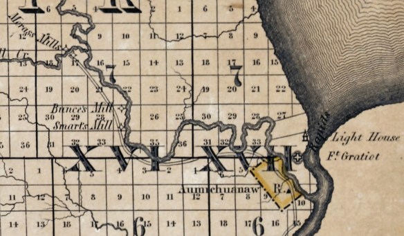 Fort Gratiot and future Port Huron area of the 1825 map by O. Risdon.